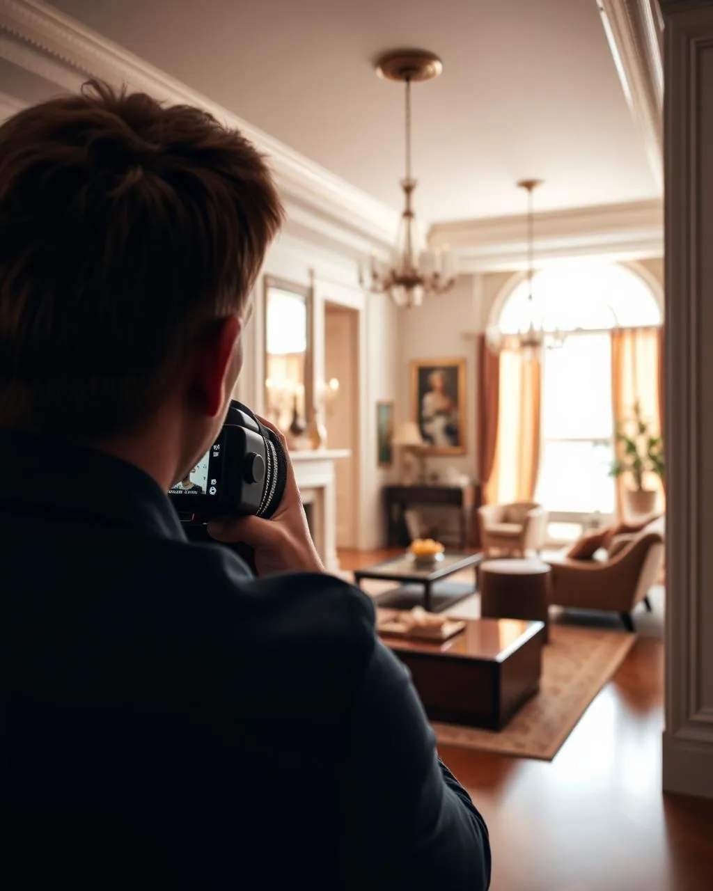 A professional photographer capturing a bright home interior